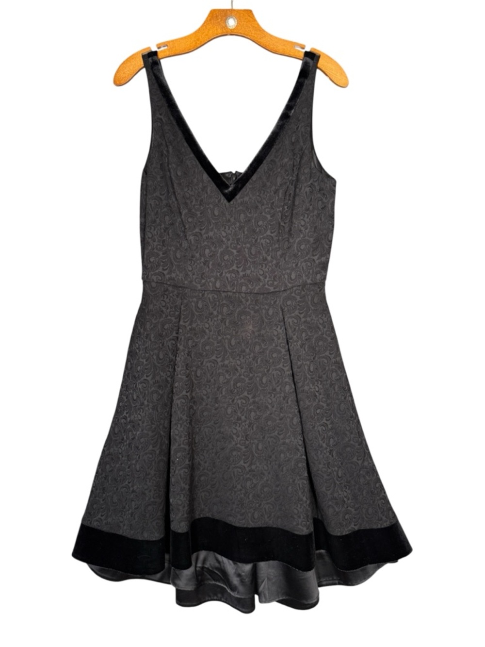 WHBM White House Black Market Black Jaquard Velvet Trim Dress Pinup Goth 8